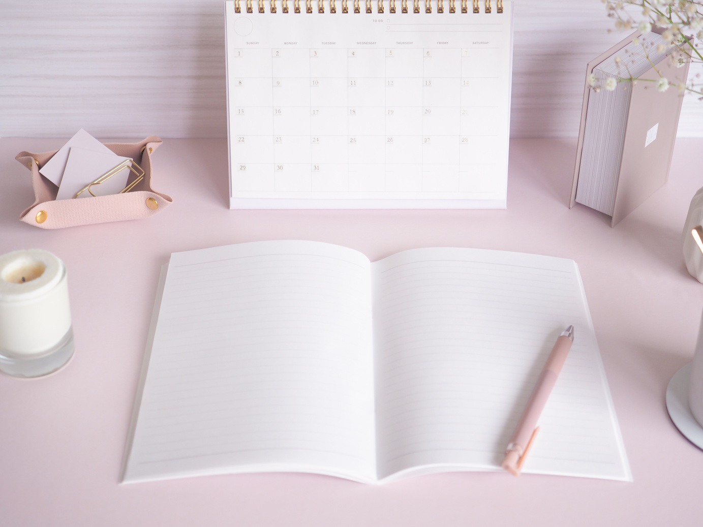 Cute pink desk and notebook